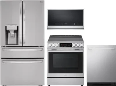 4 Piece Package Includes Refrigerator, Range, Microwave And Dishwasher