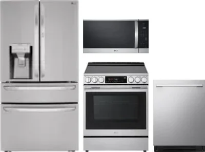 4 Piece Package Includes Refrigerator, Range, Microwave And Dishwasher