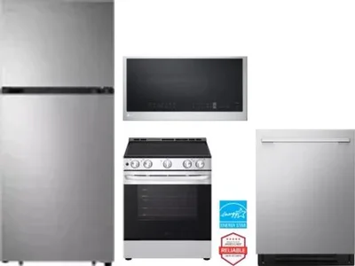 4 Piece Package Includes Refrigerator, Range, Microwave And Dishwasher