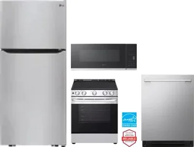 4 Piece Package Includes Refrigerator, Range, Microwave And Dishwasher