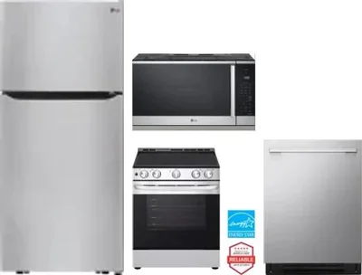 4 Piece Package Includes Refrigerator, Range, Microwave And Dishwasher