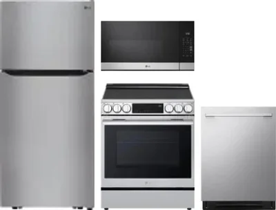 4 Piece Package Includes Refrigerator, Range, Microwave And Dishwasher