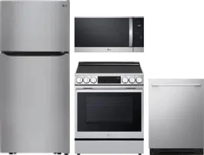 4 Piece Package Includes Refrigerator, Range, Microwave And Dishwasher