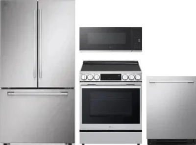 4 Piece Package Includes Refrigerator, Range, Microwave And Dishwasher