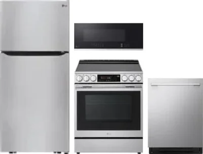 4 Piece Package Includes Refrigerator, Range, Microwave And Dishwasher