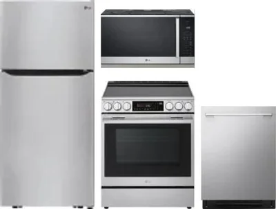 4 Piece Package Includes Refrigerator, Range, Microwave And Dishwasher