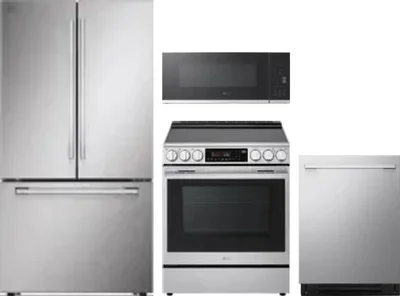4 Piece Package Includes Refrigerator, Range, Microwave And Dishwasher