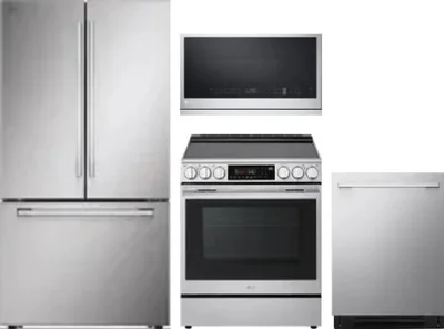 4 Piece Package Includes Refrigerator, Range, Microwave And Dishwasher