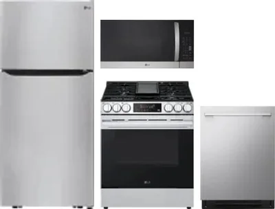 4 Piece Package Includes Refrigerator, Range, Microwave And Dishwasher