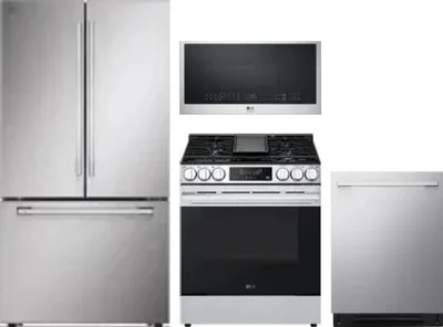 4 Piece Package Includes Refrigerator, Range, Microwave And Dishwasher