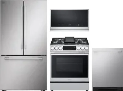 4 Piece Package Includes Refrigerator, Range, Microwave And Dishwasher