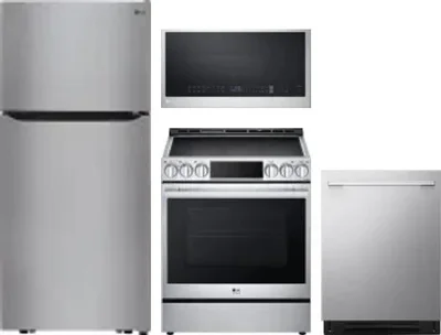 4 Piece Package Includes Refrigerator, Range, Microwave And Dishwasher