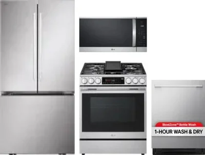 4 Piece Package Includes Refrigerator, Range, Microwave And Dishwasher
