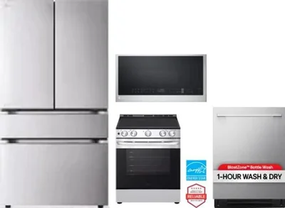 4 Piece Package Includes Refrigerator, Range, Microwave And Dishwasher
