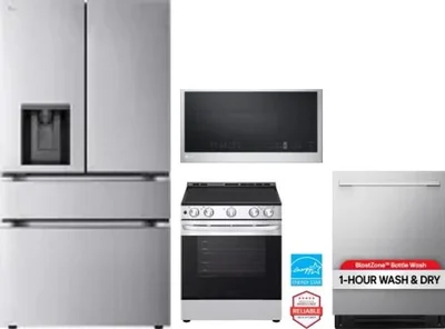 4 Piece Package Includes Refrigerator, Range, Microwave And Dishwasher