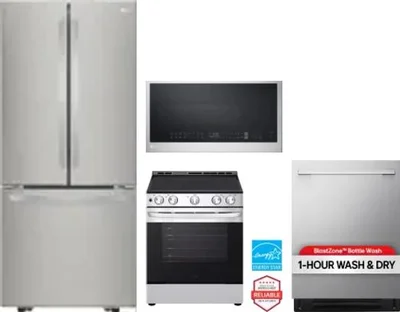 4 Piece Package Includes Refrigerator, Range, Microwave And Dishwasher