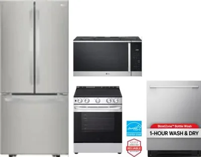 4 Piece Package Includes Refrigerator, Range, Microwave And Dishwasher
