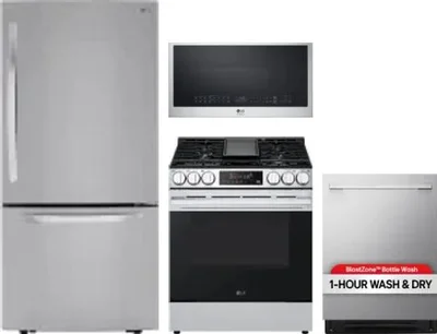 4 Piece Package Includes Refrigerator, Range, Microwave And Dishwasher