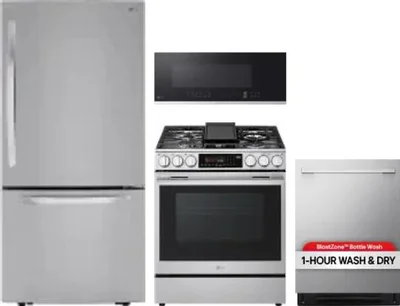4 Piece Package Includes Refrigerator, Range, Microwave And Dishwasher