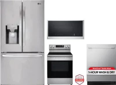 4 Piece Package Includes Refrigerator, Range, Microwave And Dishwasher