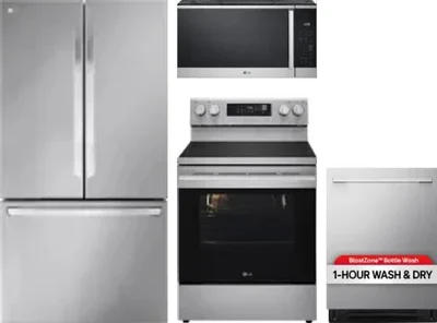 4 Piece Package Includes Refrigerator, Range, Microwave And Dishwasher