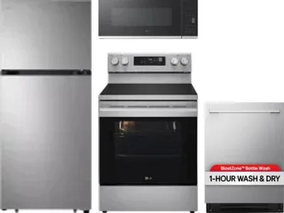 4 Piece Package Includes Refrigerator, Range, Microwave And Dishwasher