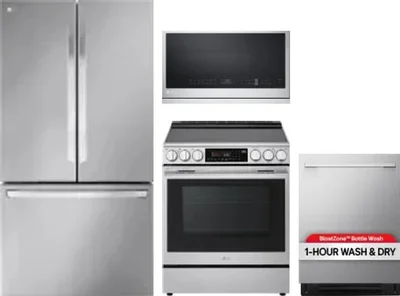 4 Piece Package Includes Refrigerator, Range, Microwave And Dishwasher