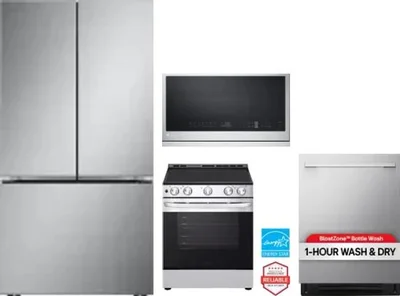 4 Piece Package Includes Refrigerator, Range, Microwave And Dishwasher
