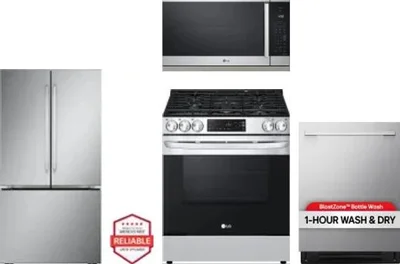 4 Piece Package Includes Refrigerator, Range, Microwave And Dishwasher