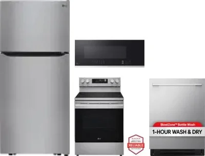 4 Piece Package Includes Refrigerator, Range, Microwave And Dishwasher