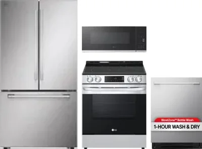 4 Piece Package Includes Refrigerator, Range, Microwave And Dishwasher