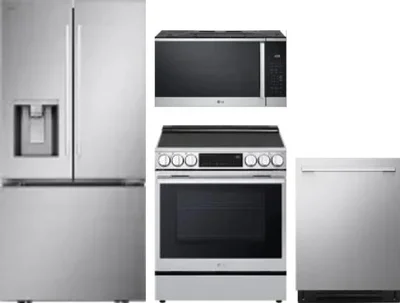 4 Piece Package Includes Refrigerator, Range, Microwave And Dishwasher