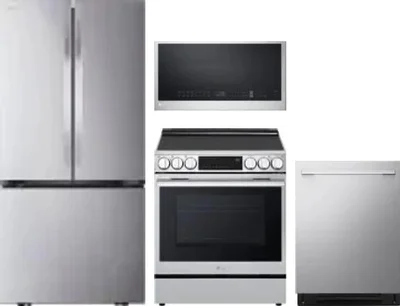 4 Piece Package Includes Refrigerator, Range, Microwave And Dishwasher