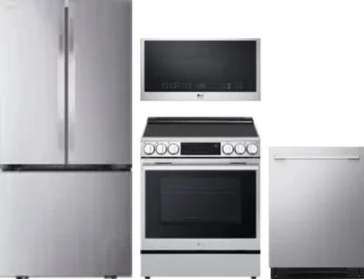 4 Piece Package Includes Refrigerator, Range, Microwave And Dishwasher