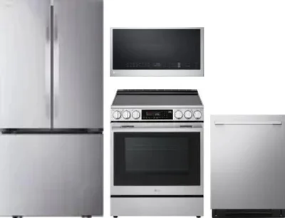 4 Piece Package Includes Refrigerator, Range, Microwave And Dishwasher