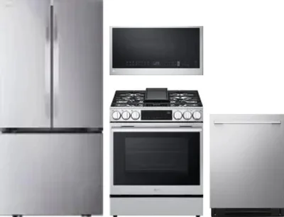 4 Piece Package Includes Refrigerator, Range, Microwave And Dishwasher