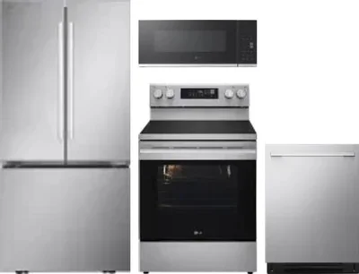 4 Piece Package Includes Refrigerator, Range, Microwave And Dishwasher