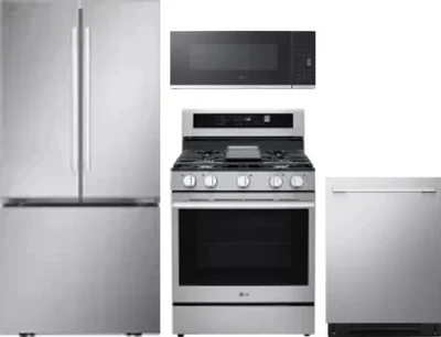 4 Piece Package Includes Refrigerator, Range, Microwave And Dishwasher