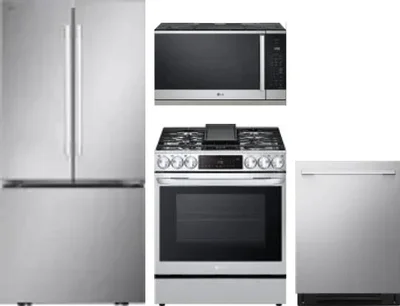 4 Piece Package Includes Refrigerator, Range, Microwave And Dishwasher