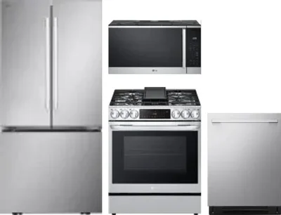 4 Piece Package Includes Refrigerator, Range, Microwave And Dishwasher