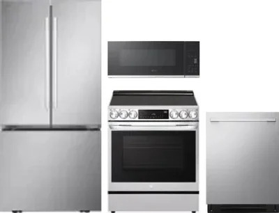 4 Piece Package Includes Refrigerator, Range, Microwave And Dishwasher