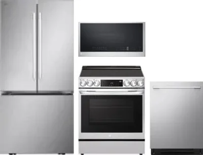 4 Piece Package Includes Refrigerator, Range, Microwave And Dishwasher