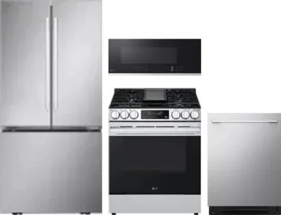 4 Piece Package Includes Refrigerator, Range, Microwave And Dishwasher