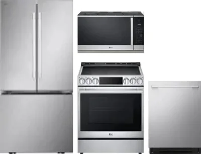 4 Piece Package Includes Refrigerator, Range, Microwave And Dishwasher
