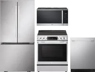4 Piece Package Includes Refrigerator, Range, Microwave And Dishwasher