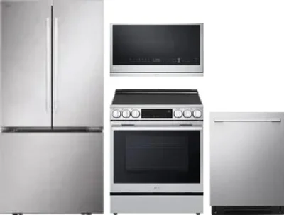 4 Piece Package Includes Refrigerator, Range, Microwave And Dishwasher