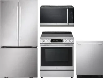 4 Piece Package Includes Refrigerator, Range, Microwave And Dishwasher