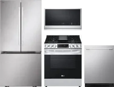 4 Piece Package Includes Refrigerator, Range, Microwave And Dishwasher