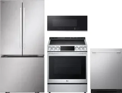 4 Piece Package Includes Refrigerator, Range, Microwave And Dishwasher