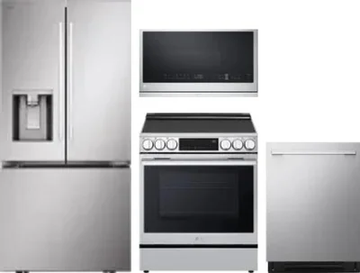 4 Piece Package Includes Refrigerator, Range, Microwave And Dishwasher